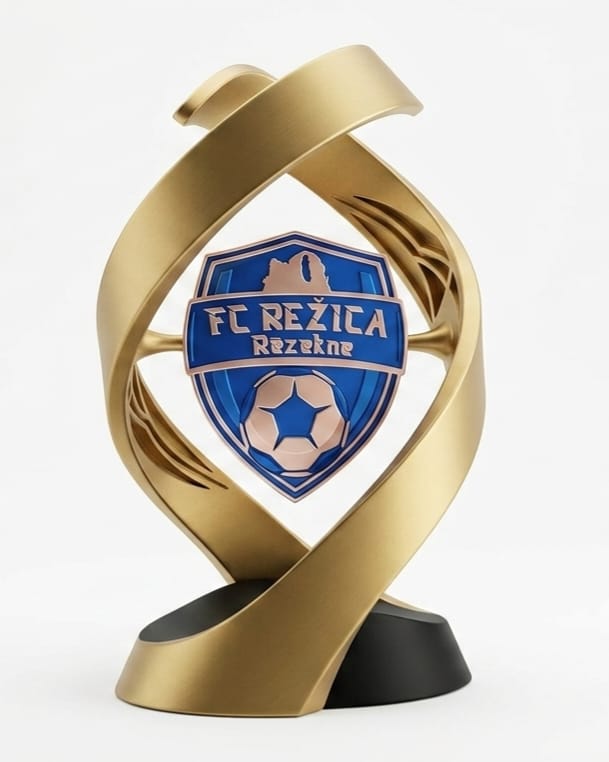 FC REŽICA Rēzekne trophy: golden spiral and full-colour club emblem