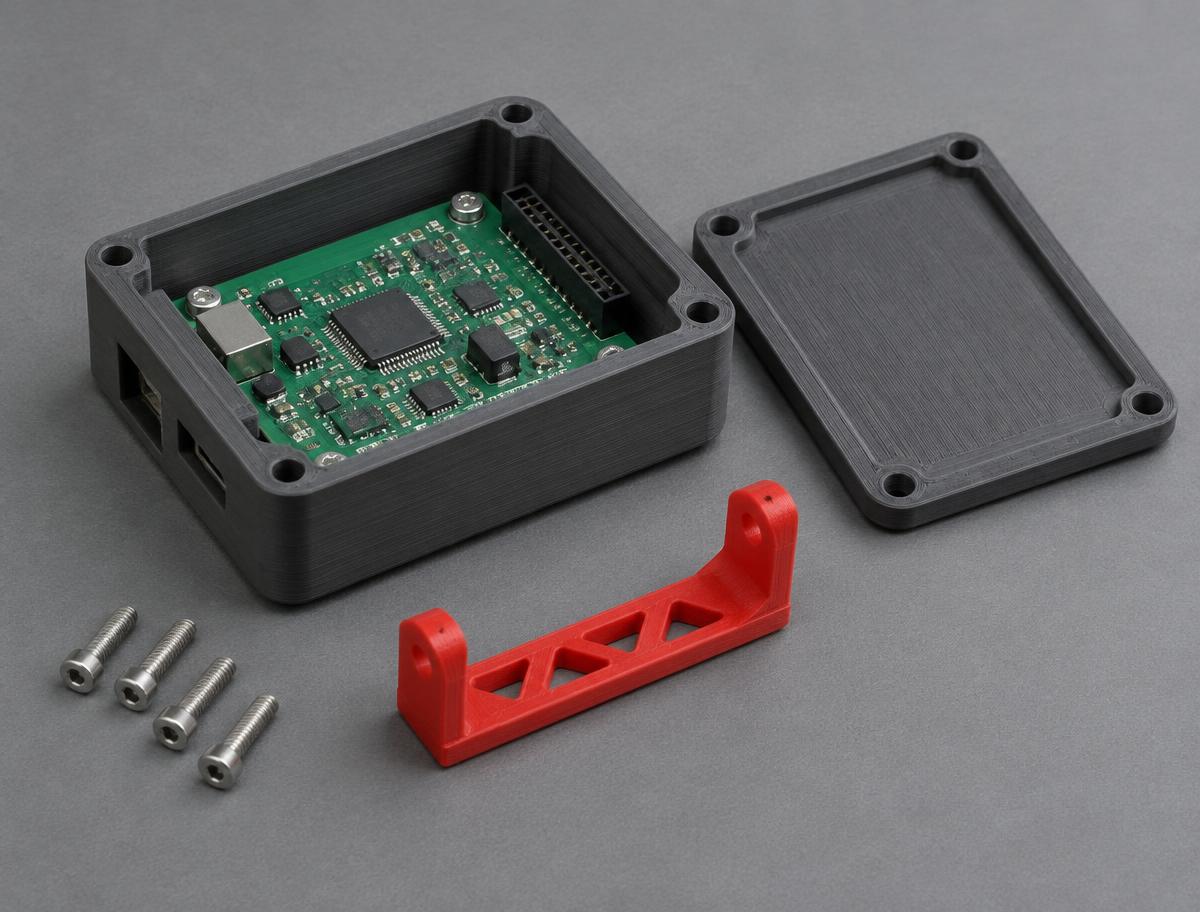 Electronics enclosure with board, lid and technical bracket